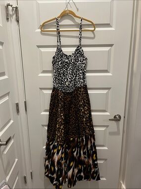 Tiered Leopard Print Maxi Dress - Black White Brown